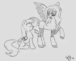 Size: 1280x1030 | Tagged: safe, artist:morroderthefreakyguy, derpibooru import, derpy hooves, oc, pegasus, pony, :p, confused, cute, eating, eyes closed, female, floppy ears, heart, mare, monochrome, nom, open mouth, puffy cheeks, raised eyebrow, raised hoof, silly, smiling, spread wings, tongue out, wide eyes