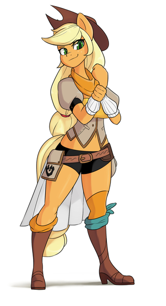 Size: 837x1540 | Tagged: safe, artist:skecchiart, derpibooru import, applejack, anthro, earth pony, plantigrade anthro, appleyang, clothes, cosplay, costume, female, rwby, simple background, solo, white background, yang xiao long