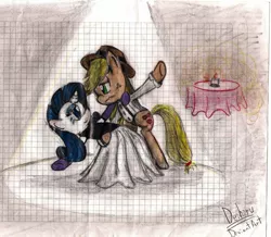 Size: 1872x1632 | Tagged: safe, artist:deihiru, derpibooru import, applejack, rarity, female, graph paper, lesbian, lined paper, rarijack, shipping, traditional art