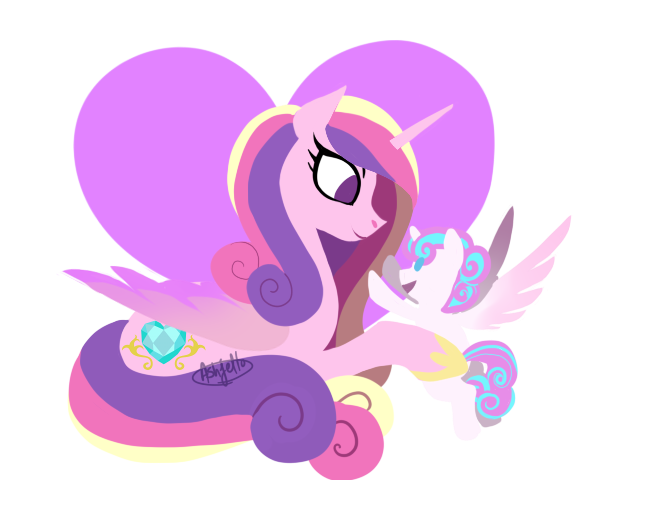 Size: 650x530 | Tagged: artist:dragonfruitdarigan, derpibooru import, lineless, mama cadence, mother and daughter, princess cadance, princess flurry heart, prone, safe