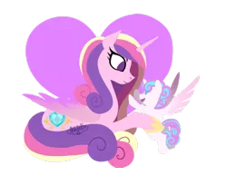 Size: 650x530 | Tagged: artist:dragonfruitdarigan, derpibooru import, lineless, mama cadence, mother and daughter, princess cadance, princess flurry heart, prone, safe