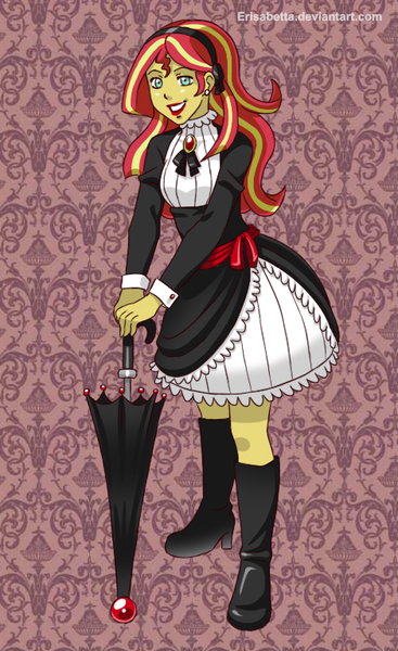 Size: 469x766 | Tagged: safe, artist:erisabetta, derpibooru import, sunset shimmer, equestria girls, gothic lolita, solo, umbrella