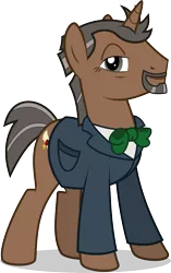 Size: 2200x3500 | Tagged: artist:cloudpone, bowtie, clothes, coat, derpibooru import, john de lancie, ponified, professor lancie, safe, simple background, smiling, solo, .svg available, transparent background, vector