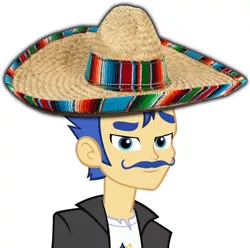 Size: 755x749 | Tagged: safe, derpibooru import, edit, flash sentry, equestria girls, brad, clothes, exploitable meme, flashface, looking at you, meme, mexican, mexico, moustache, raised eyebrow, solo, sombrero