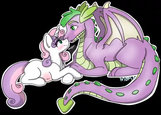 Size: 1024x731 | Tagged: safe, artist:momo-muddycakes, derpibooru import, spike, sweetie belle, :o, adult spike, black background, blushing, eye contact, female, fluffy, imminent kissing, male, older, older spike, pregnant, prone, shipping, simple background, smiling, spikebelle, straight, watermark, winged spike