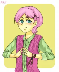 Size: 450x550 | Tagged: safe, artist:prk, derpibooru import, fluttershy, equestria girls, friendship through the ages, rainbow rocks, adorascotch, bishonen, butterscotch, clothes, cute, equestria guys, humanized, male, pixiv, rule 63, rule63betes, solo
