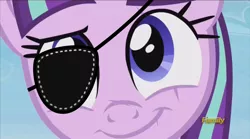 Size: 1280x713 | Tagged: derpibooru import, edit, edited screencap, eyepatch, glimmerposting, meme, safe, screencap, starlight glimmer, the cutie re-mark