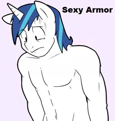 Size: 501x529 | Tagged: anthro, artist:strangerdanger, bare chest, belly button, cropped, derpibooru import, edit, nudity, sexy armor, shining armor, solo, suggestive