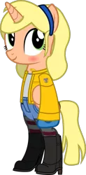 Size: 591x1200 | Tagged: safe, artist:applec1234, deleted from derpibooru, derpibooru import, oc, oc:ellaprihaig, unofficial characters only, alicorn, pony, alicorn oc, boots, clothes, headband, high heel boots, high heels, inkscape, jacket, jeans, pants, simple background, socks, solo, standing, transparent background, vector