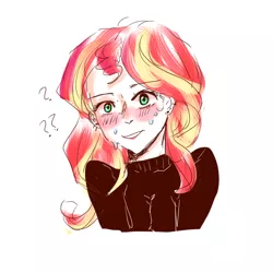 Size: 1024x1024 | Tagged: safe, artist:megaimpact, derpibooru import, sunset shimmer, equestria girls, blushing, confused, solo, sweat