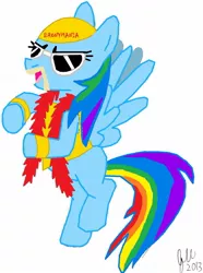 Size: 1074x1443 | Tagged: artist:razormaverick, bandana, crossover, derpibooru import, feather boa, hulkamania, hulk hogan, rainbow dash, safe, solo, sunglasses, wrestling, wwe