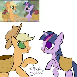 Size: 1600x1600 | Tagged: applejack, artist:keychains, basket, derpibooru import, mlp rewind art challenge, safe, scene interpretation, screencap, twilight sparkle