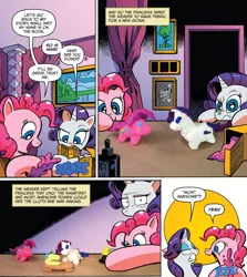 Size: 1223x1370 | Tagged: safe, artist:andypriceart, derpibooru import, idw, pinkie pie, rarity, earth pony, pony, unicorn, spoiler:comic, spoiler:comic42, clay, comic, duo, female, mare, official comic, speech bubble