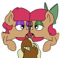 Size: 218x203 | Tagged: suggestive, artist:lockheart, derpibooru import, oc, oc:cherry sweetheart, oc:fancy fletch, oc:stella cherry, unofficial characters only, pony, unicorn, drool, female, incest, kissing, lesbian, mare, shipping, sisters, triple kiss, twincest, twins