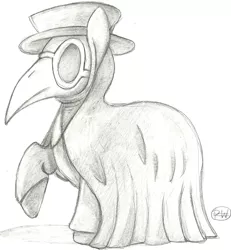 Size: 1229x1328 | Tagged: safe, artist:paperwii, derpibooru import, ponified, pony, monochrome, plague doctor, plague doctor mask, scp, scp-049, solo