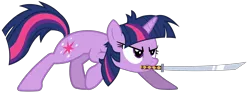 Size: 7360x2839 | Tagged: absurd resolution, artist:justisanimation, artist:mysteryben, derpibooru import, katana, rhythm is magic, safe, simple background, solo, sword, transparent background, twilight sparkle, vector, weapon