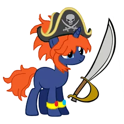 Size: 1152x1152 | Tagged: safe, artist:motownwarrior01, artist:pegasski, derpibooru import, oc, oc:jolly rodger, unofficial characters only, bracelet, hat, jewelry, pirate, pirate hat, simple background, solo, sword, transparent background, weapon