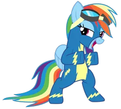 Size: 2956x2672 | Tagged: safe, artist:sketchmcreations, derpibooru import, rainbow dash, pony, newbie dash, bipedal, goggles, inkscape, looking at you, open mouth, simple background, solo, transparent background, vector, wonderbolts uniform