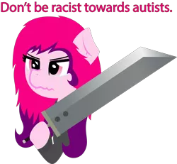 Size: 2048x1890 | Tagged: autist, buster sword, clothes, derpibooru import, final fantasy, hoodie, lodger, /mlp/, oc, oc:blade keeper, racism, safe, scrunchy face, solo, sword, unofficial characters only, weapon