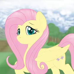 Size: 2000x2000 | Tagged: artist:salemcat, derpibooru import, fluttershy, looking at you, raised hoof, safe, solo, standing