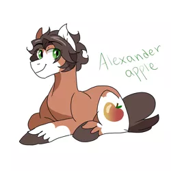Size: 3000x3000 | Tagged: safe, artist:scarletskitty12, derpibooru import, oc, oc:alexander apple, unofficial characters only, coat markings, offspring, parent:applejack, parent:troubleshoes clyde, parents:troublejack, simple background, socks (coat marking), solo, white background