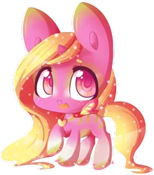 Size: 838x954 | Tagged: safe, artist:puffleduck, derpibooru import, oc, unofficial characters only, alicorn, pony, :d, alicorn oc, blonde, chibi, cute, pink, solo