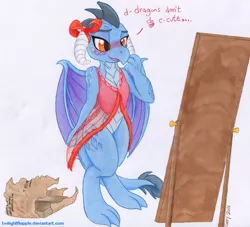 Size: 1103x1000 | Tagged: anthro, artist:foxxy-arts, blatant lies, blushing, breasts, cleavage, clothes, cute, delicious flat chest, derpibooru import, dragon, emberbetes, female, i'm not cute, lingerie, mirror, partial nudity, princess ember, solo, suggestive, tsundember, tsundere