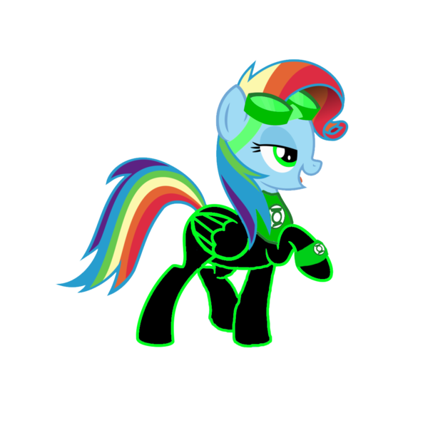 Size: 1152x1152 | Tagged: safe, artist:motownwarrior01, artist:sunsetsparkle129, derpibooru import, rainbow dash, pegasus, pony, newbie dash, alternate hairstyle, dc comics, female, goggles, green lantern, green lantern (comic), green lantern corps, mare, rainbow fash, raised hoof, simple background, solo, transparent background, wristband