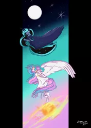 Size: 600x849 | Tagged: safe, artist:moontoxin, artist:sarythewolf, derpibooru import, princess luna, human, eared humanization, flying, horned humanization, humanized, necktie, pony coloring, stars, sun, tailed humanization, twilight (astronomy), winged humanization