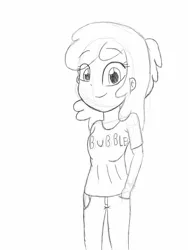 Size: 1536x2048 | Tagged: apple bloom, artist:pentrig, clothes, derpibooru import, human, humanized, monochrome, safe, sketch, solo