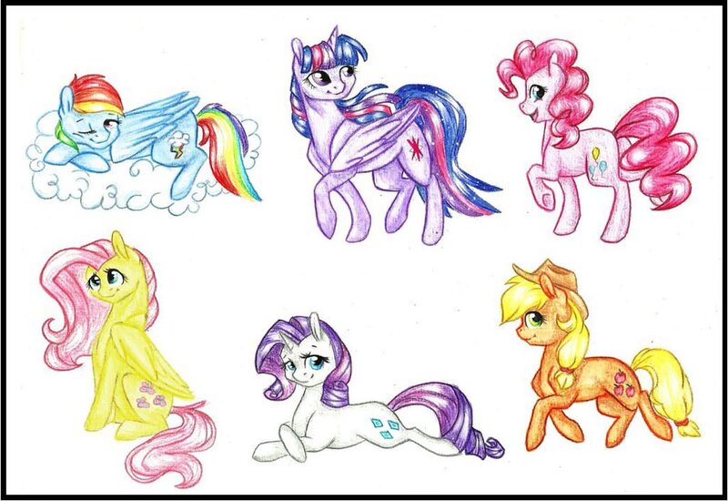 Size: 1024x704 | Tagged: safe, artist:twixyamber, derpibooru import, applejack, fluttershy, pinkie pie, rainbow dash, rarity, twilight sparkle, twilight sparkle (alicorn), alicorn, pony, female, mane six, mare, traditional art