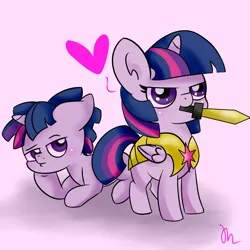 Size: 1120x1120 | Tagged: alicorn, armor, artist:mississippikite, derpibooru import, dusk shine, dusktwi, female, heart, male, prince dusk, rule 63, safe, selfcest, self ponidox, shipping, straight, sword, twilight sparkle, twilight sparkle (alicorn), weapon