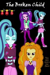 Size: 2408x3560 | Tagged: safe, artist:deannaphantom13, derpibooru import, adagio dazzle, aria blaze, sonata dusk, equestria girls, fanfic art, fanfic cover, the broken child, the dazzlings