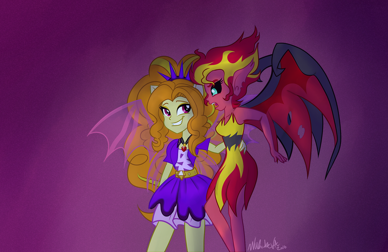 Size: 900x585 | Tagged: safe, artist:wubcakeva, derpibooru import, adagio dazzle, sunset shimmer, equestria girls, female, image, lesbian, png, shipping, sunsagio, sunset satan