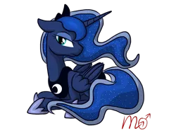 Size: 1024x768 | Tagged: artist:siekit442, derpibooru import, lidded eyes, looking at you, princess luna, prone, safe, simple background, solo, transparent background, unamused