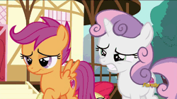 Size: 1280x720 | Tagged: safe, derpibooru import, screencap, apple bloom, scootaloo, sweetie belle, earth pony, pony, on your marks, adorabloom, animated, cute, cutealoo, cutie mark, cutie mark crusaders, diasweetes, discovery family logo, happy, hug, ponyville, smiling, the cmc's cutie marks, town hall