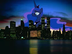 Size: 1600x1200 | Tagged: safe, artist:destructodash, derpibooru import, princess luna, pony, city, empire state building, giant pony, irl, macro, new york city, night, photo, ponies in real life, vector, world trade center