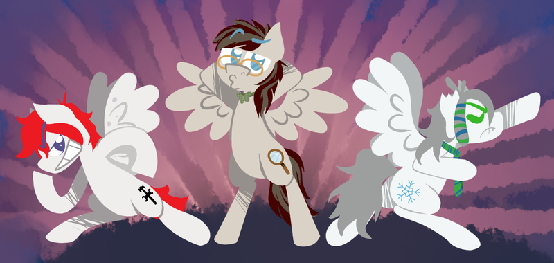 Size: 1790x850 | Tagged: safe, artist:alittleofsomething, derpibooru import, oc, oc:feather duster, oc:umbra, unofficial characters only, pegasus, pony, lineless, pose