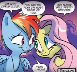 Size: 732x679 | Tagged: artist:jay fosgitt, cropped, cute, derpibooru import, fluttershy, idw, rainbow dash, safe, screencap, spoiler:comic, spoiler:comicff18