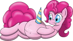 Size: 3000x1691 | Tagged: artist:seenty, artist:thevioletyoshi, big belly, colored, color edit, derpibooru import, edit, hat, party hat, party horn, pinkie pie, preggy pie, pregnant, safe