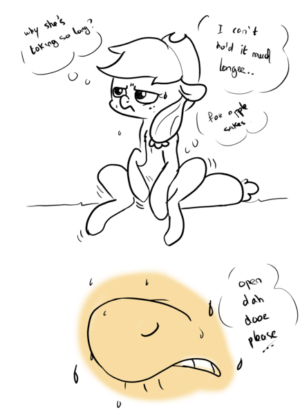 Size: 2480x3425 | Tagged: applejack, artist:theponybox696, comic:the cutie pee, covering crotch, derpibooru import, desperation, need to pee, omorashi, potty dance, potty emergency, potty time, safe, the cutie map, trotting in place