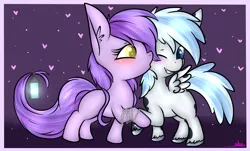 Size: 3036x1833 | Tagged: artist:ashee, colt, cute, derpibooru import, female, filly, kissing, kiss on the cheek, male, oc, oc:nightshade nectar, oc:snow blitz, safe, straight, unofficial characters only