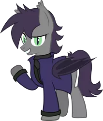 Size: 2534x2974 | Tagged: safe, artist:duskthebatpack, derpibooru import, oc, oc:stellar star, unofficial characters only, bat pony, pony, clothes, coat, male, simple background, solo, stallion, transparent background, vector, vest