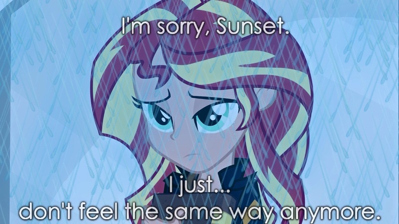 Size: 1100x618 | Tagged: safe, derpibooru import, edit, sunset shimmer, equestria girls, book, breakup, dumped, human coloration, image macro, meme, offscreen character, photoshop, rain, sad, sunsad shimmer