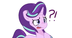 Size: 1280x683 | Tagged: safe, artist:turtlefarminguy, derpibooru import, starlight glimmer, pony, unicorn, confused, exclamation point, female, interrobang, mare, question mark, simple background, solo, transparent background