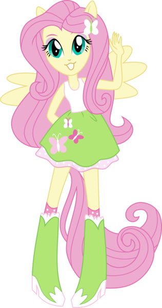 Size: 3000x5688 | Tagged: safe, artist:aqua-pony, derpibooru import, fluttershy, equestria girls, absurd resolution, boots, clothes, flash puppet, inkscape, ponied up, simple background, skirt, socks, solo, tanktop, transparent background, waving