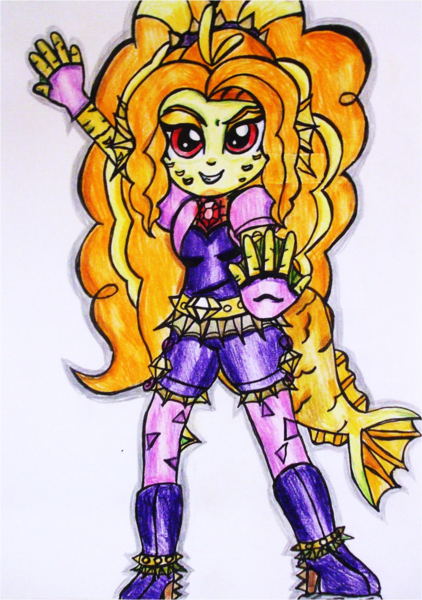 Size: 975x1386 | Tagged: safe, artist:blazingdazzlingdusk, derpibooru import, adagio dazzle, siren, equestria girls, rainbow rocks, drawing, pose, solo, traditional art