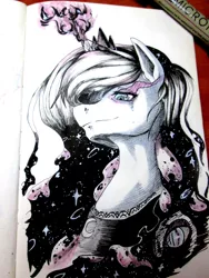 Size: 1200x1600 | Tagged: artist:aerostoner, dark magic, darkness, derpibooru import, magic, monochrome, nightmare moon, princess luna, safe, solo, traditional art, transformation