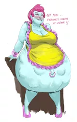 Size: 2071x3252 | Tagged: apron, aroused, artist:bimbo sparkles, belly, belly button, bellyring, big belly, big breasts, blushing, breasts, busty cup cake, cleavage, clothes, cup cake, derpibooru import, female, huge belly, huge breasts, human, humanized, hyper, hyper pregnancy, impossibly large belly, kicking, lip bite, naked apron, piercing, pregnant, solo, solo female, suggestive, thick cup cake