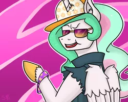 Size: 3000x2400 | Tagged: artist:smilingm00n, clothes, derpibooru import, hat, princess celestia, safe, solo, sunglasses, totally radical, vest